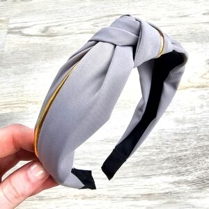 Gold Accent Top Knot Headband Gray